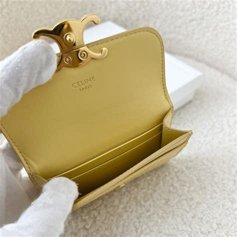 celine pollen|Celine Triomphe Flap Card Holder in Pollen Yellow Calfskin GHW.